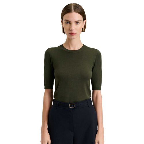 Veronika Maine Deep Green Elbow Sleeve Round Neck Knit